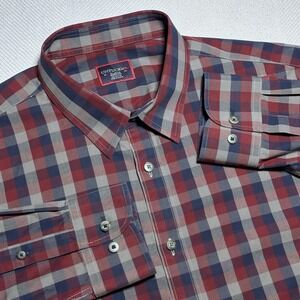 UNTUCKit Button Up Shirt Mens XL Red Navy White Check Plaid Wrinkle Free Cotton